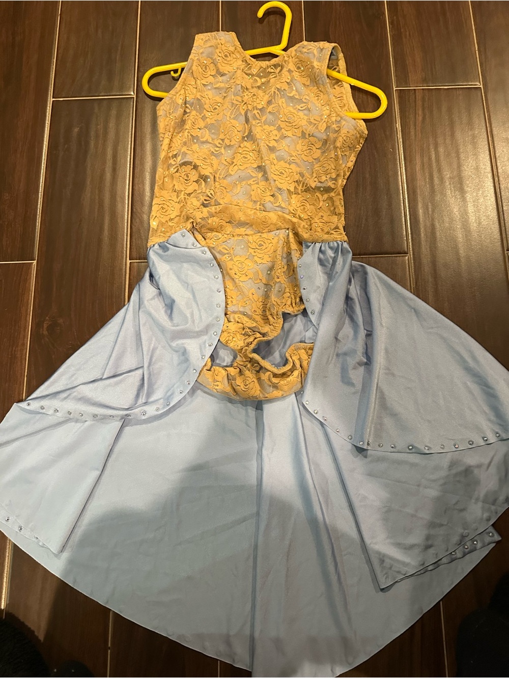 Kelle woman’s  Gold Lace and Light Blue dance Costume Dress